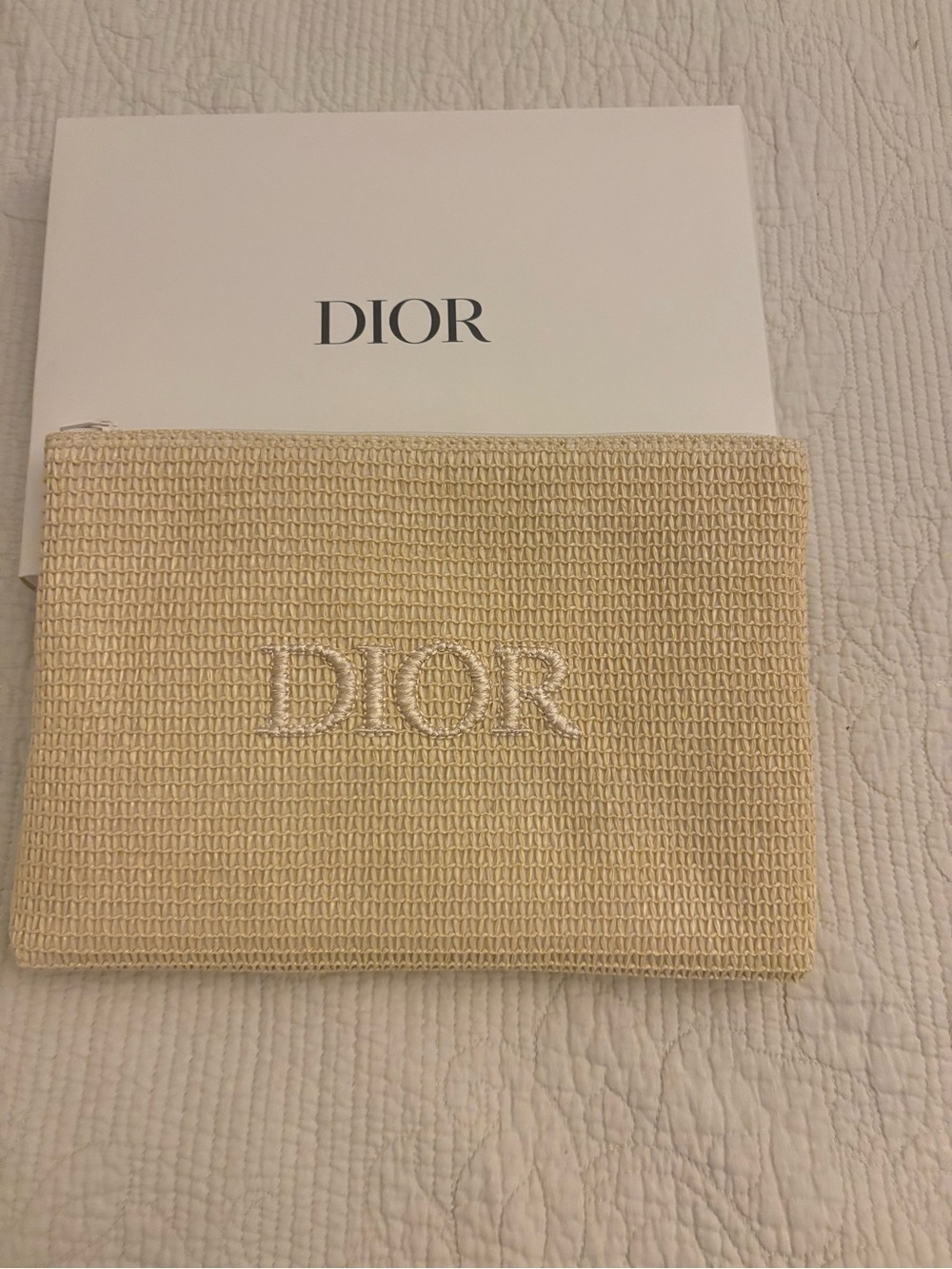 Dior Beauty Woven Raffia Straw Pouch Clutch Beige NEW with Box